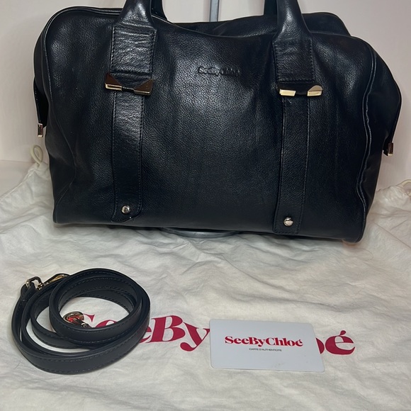 SEE BY CHLOE DAISIE HANDBAG BLACK LEATHER CONVERTIBLE CROSSBODY EUC - Picture 6 of 6